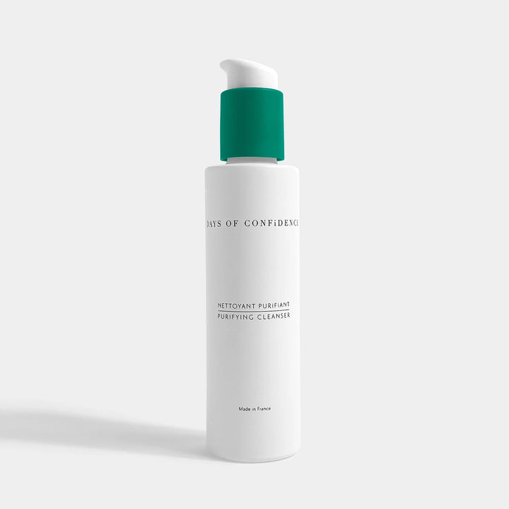 packaging produit nettoyant purifiant blanc et vert doux days of confidence argile kaolin extraits floraux détoxifie débarasse impuretés et pollution fabriqué en france